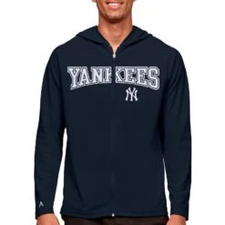 Men's New York Yankees Antigua Navy Wordmark Legacy Full-Zip Hoodie