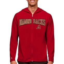 Men's Arizona Diamondbacks Antigua Red Wordmark Legacy Full-Zip Hoodie