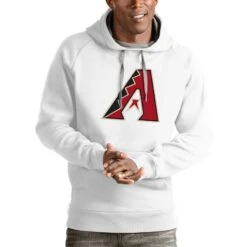 Men's Arizona Diamondbacks Antigua White Victory Pullover Team Logo Hoodie
