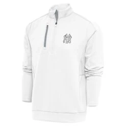 Men's New York Yankees Antigua White Metallic Generation Quarter-Zip Pullover Top