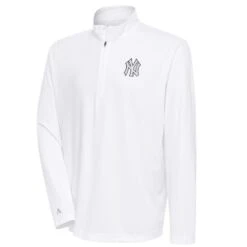 Men's New York Yankees Antigua White Metallic Tribute Quarter-Zip Top
