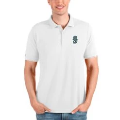 Men's Seattle Mariners Antigua White Affluent Polo