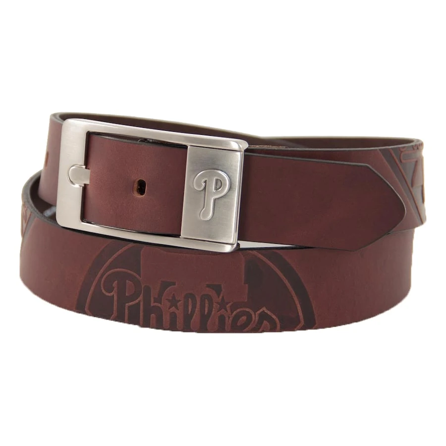 Men's Philadelphia Phillies Brown Brandish Leather Belt