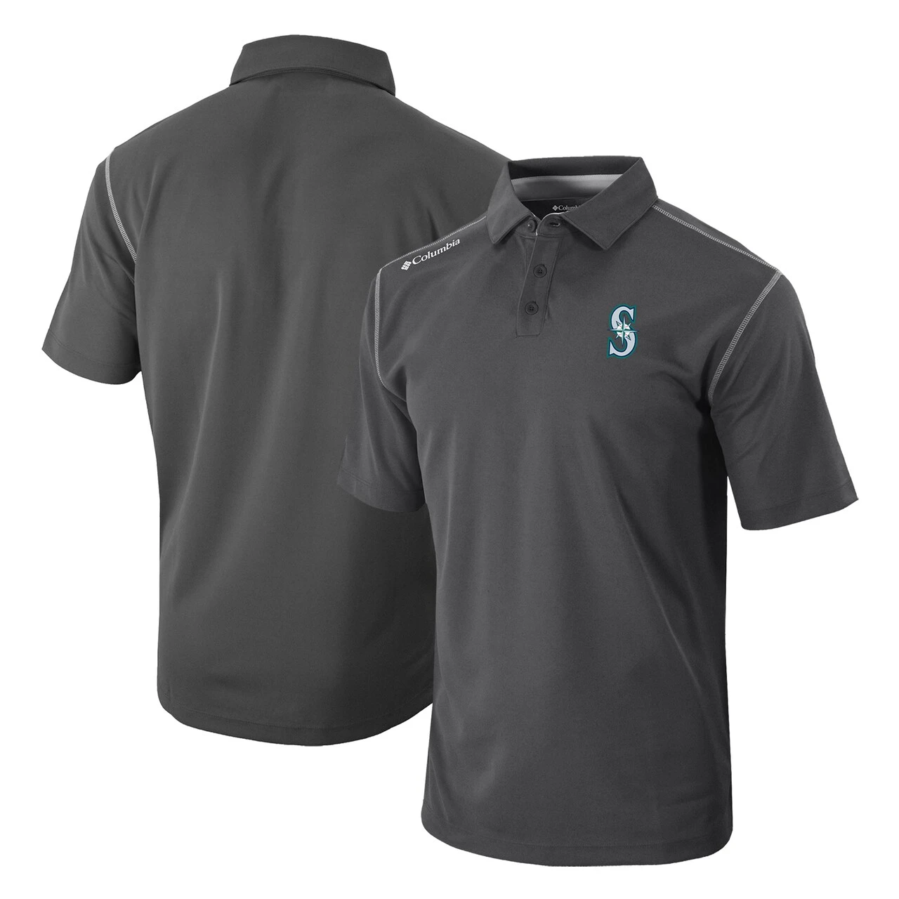 Men's Seattle Mariners Columbia Charcoal Omni-Wick Shotgun Polo