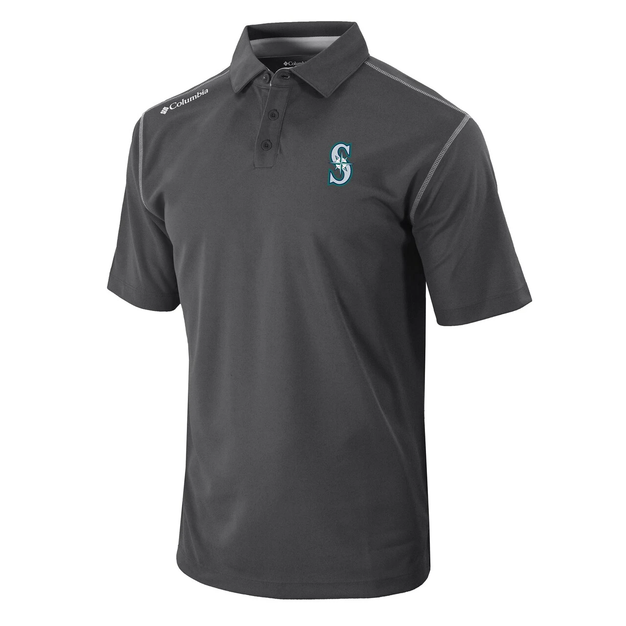 Men's Seattle Mariners Columbia Charcoal Omni-Wick Shotgun Polo - Image 2