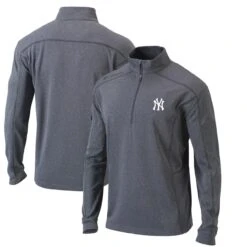 Men's New York Yankees Columbia Heather Gray Omni-Wick Shotgun Quarter-Zip Pullover Top
