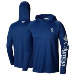Men's Seattle Mariners Columbia Navy Terminal Tackle Long Sleeve Hoodie T-Shirt