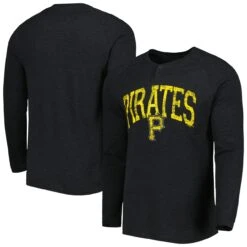 Men's Pittsburgh Pirates Concepts Sport Black Inertia Raglan Long Sleeve Henley T-Shirt