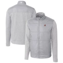 Men's Arizona Diamondbacks Cutter & Buck Gray Stealth Hybrid Quilted Full-Zip Windbreaker Jacket