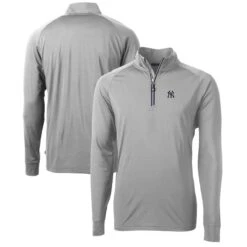 Men's New York Yankees Cutter & Buck Gray Adapt Eco Knit Stretch Recycled Quarter-Zip Pullover Top