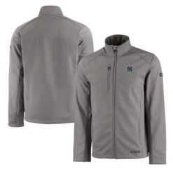 Men's New York Yankees Cutter & Buck Gray Evoke Eco Softshell Recycled Full-Zip Jacket
