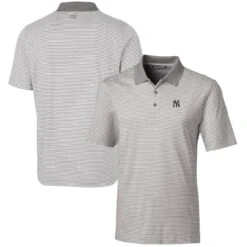 Men's New York Yankees Cutter & Buck Gray Forge Tonal Stripe Stretch Polo