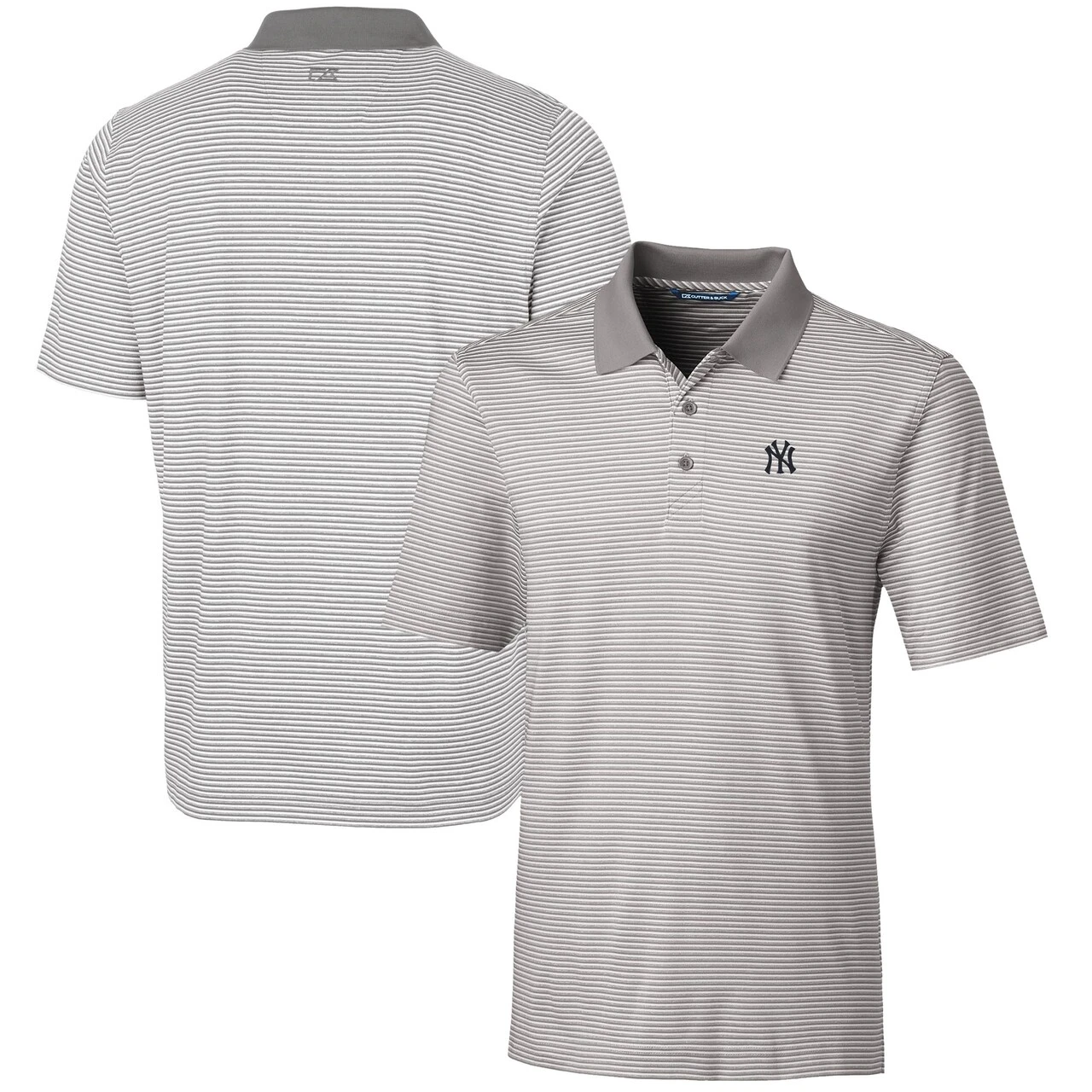 Men's New York Yankees Cutter & Buck Gray Forge Tonal Stripe Stretch Polo
