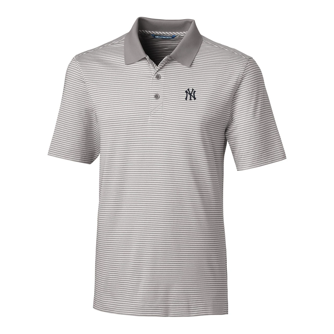 Men's New York Yankees Cutter & Buck Gray Forge Tonal Stripe Stretch Polo - Image 2