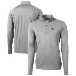 Men's New York Yankees Cutter & Buck Gray Virtue Eco Pique Recycled Quarter-Zip Pullover Top