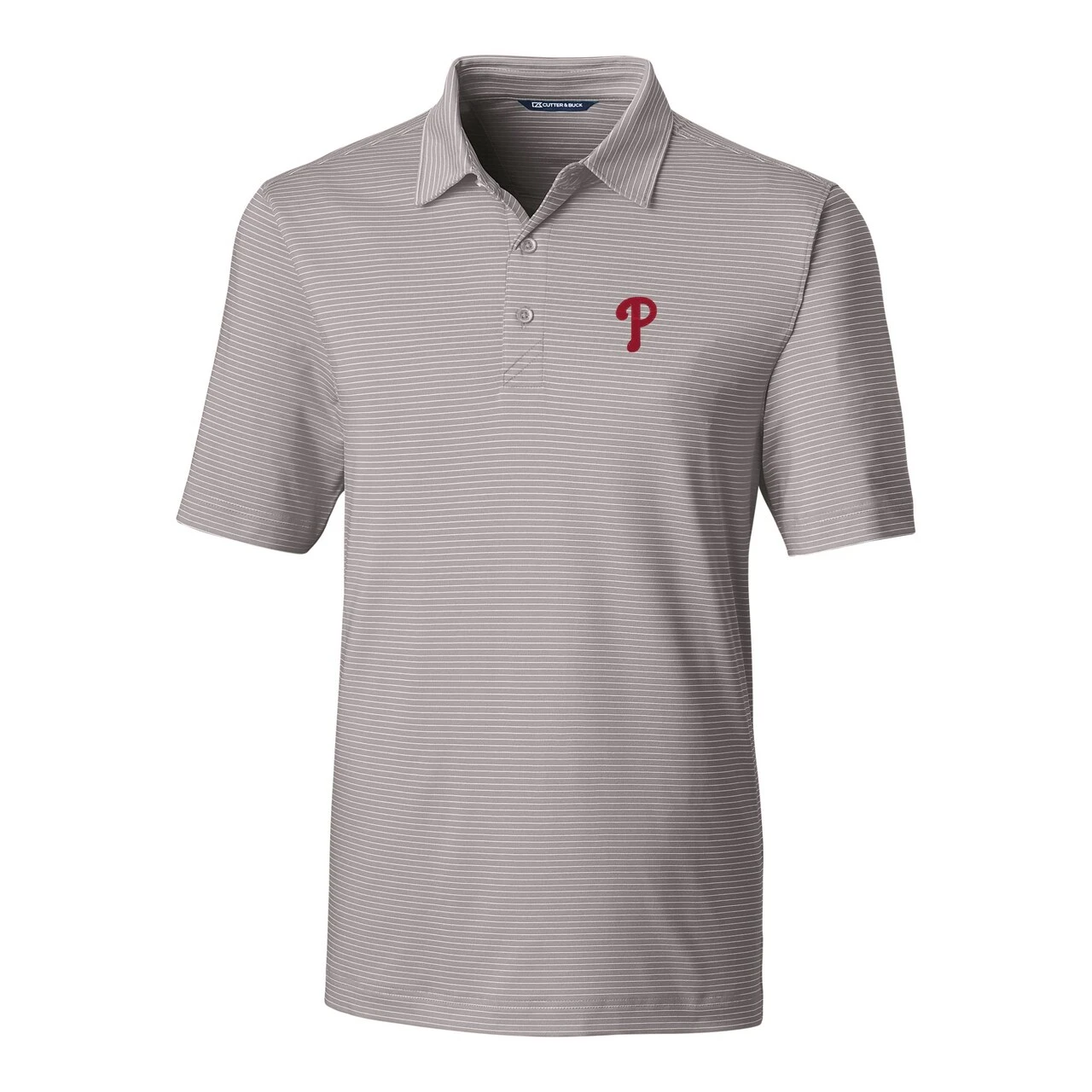 Men's Philadelphia Phillies Cutter & Buck Gray Forge Pencil Stripe Stretch Polo - Image 2