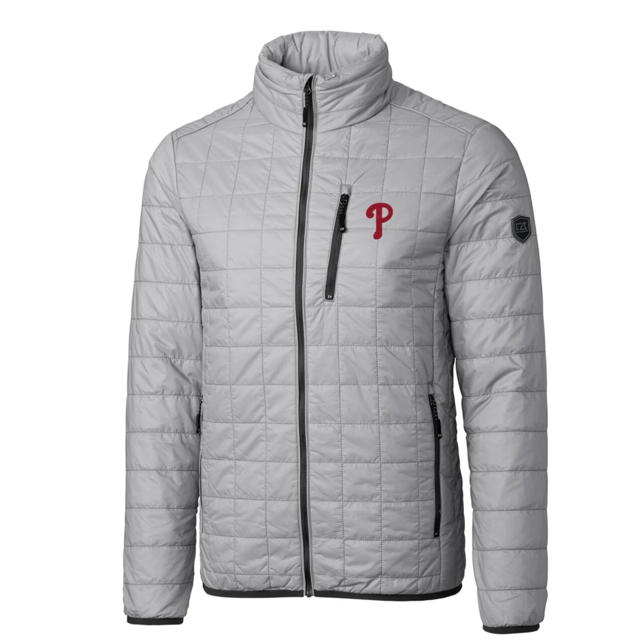 Men's Philadelphia Phillies Cutter & Buck Gray Rainier Eco Insulated Full-Zip Puffer Jacket - Image 2