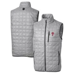 Men's Philadelphia Phillies Cutter & Buck Gray Rainier Full-Zip Puffer Vest