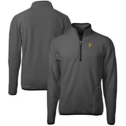 Men's Pittsburgh Pirates Cutter & Buck Gray Cascade Eco Sherpa Fleece Quarter-Zip Pullover Jacket