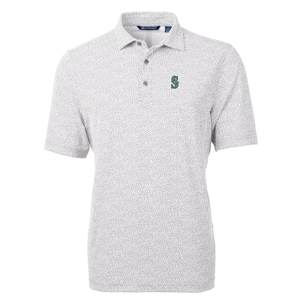 Men's Seattle Mariners Cutter & Buck Gray Virtue Eco Pique Botanical Print Recycled Polo - Image 2