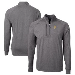 Men's Pittsburgh Pirates Cutter & Buck Heather Black Adapt Eco Knit Stretch Recycled Quarter-Zip Pullover Top