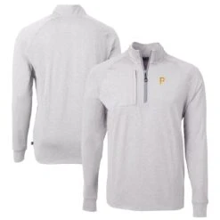 Men's Pittsburgh Pirates Cutter & Buck Heather Gray Adapt Eco Knit Stretch Recycled Quarter-Zip Pullover Top