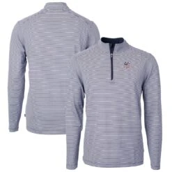 Men's New York Yankees Cutter & Buck Navy Americana Logo Virtue Eco Pique Stripe Recycled Quarter-Zip Pullover Top