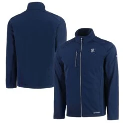 Men's New York Yankees Cutter & Buck Navy Evoke Eco Softshell Recycled Full-Zip Jacket