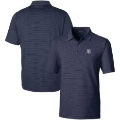 Men's New York Yankees Cutter & Buck Navy Forge Pencil Stripe Stretch Polo