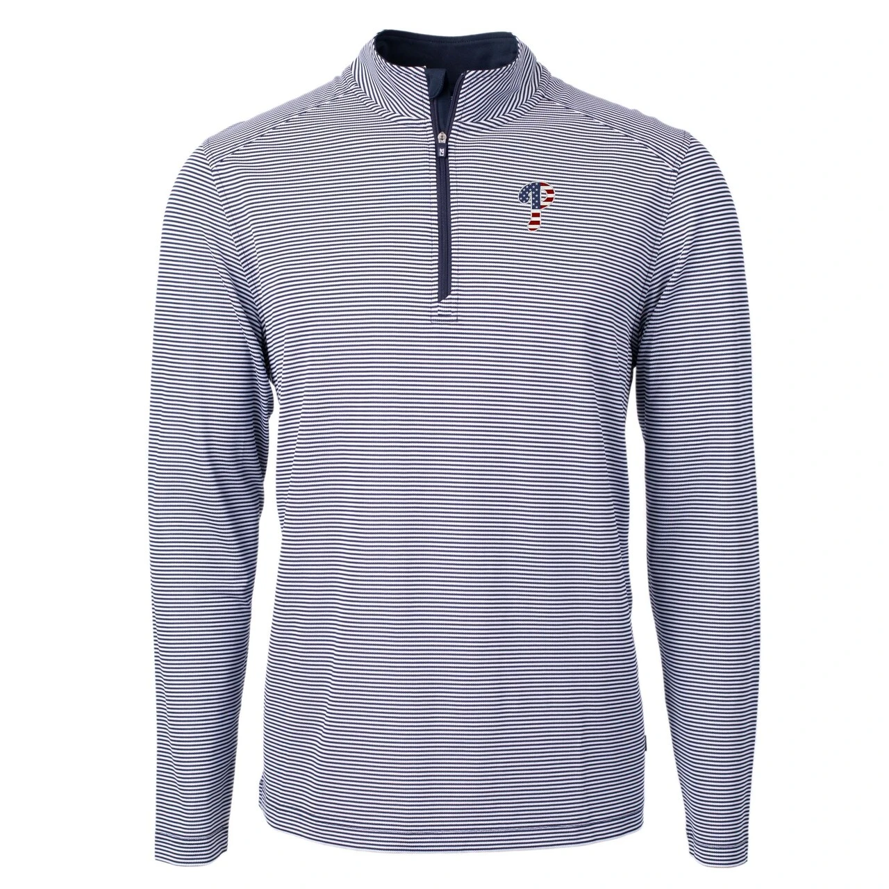 Men's Philadelphia Phillies Cutter & Buck Navy Americana Logo Big & Tall Virtue Eco Pique Recycled Quarter-Zip Pullover Top - Image 2