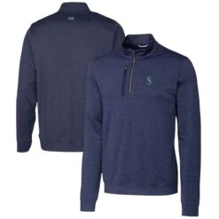 Men's Seattle Mariners Cutter & Buck Navy Stealth Heathered Quarter-Zip Pullover Top