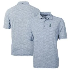 Men's Seattle Mariners Cutter & Buck Navy Virtue Eco Pique Botanical Print Recycled Polo
