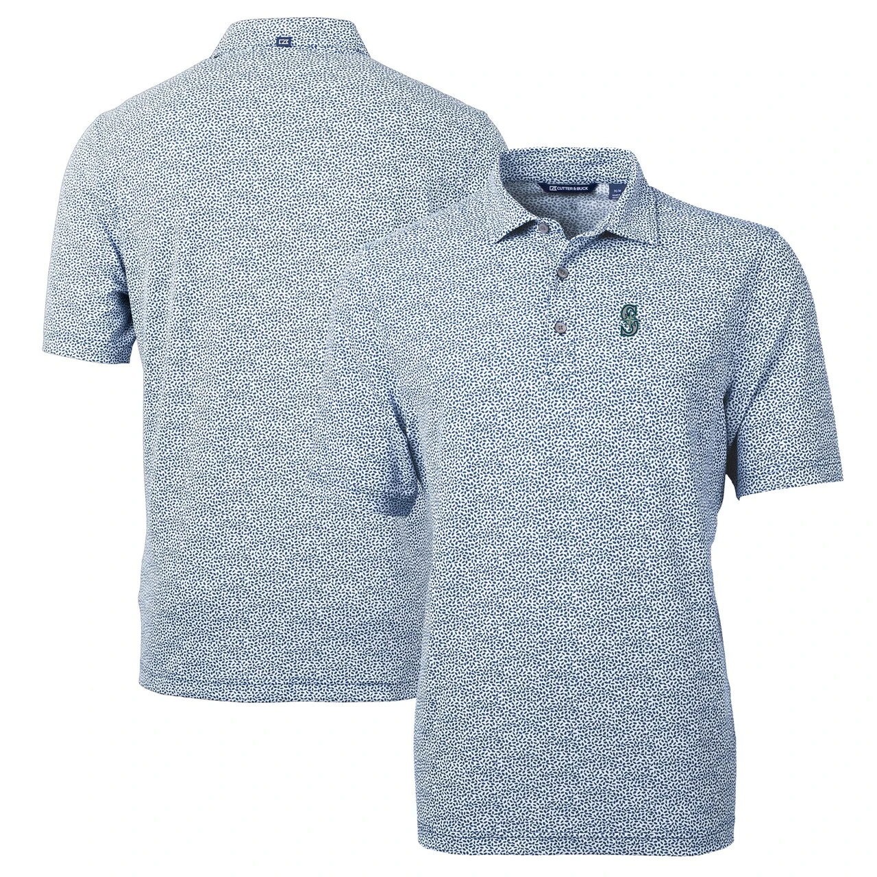 Men's Seattle Mariners Cutter & Buck Navy Virtue Eco Pique Botanical Print Recycled Polo