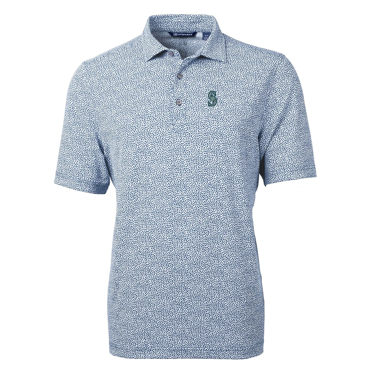Men's Seattle Mariners Cutter & Buck Navy Virtue Eco Pique Botanical Print Recycled Polo - Image 2
