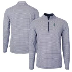 Men's Seattle Mariners Cutter & Buck Navy Virtue Eco Pique Micro Stripe Recycled Quarter-Zip Pullover Top