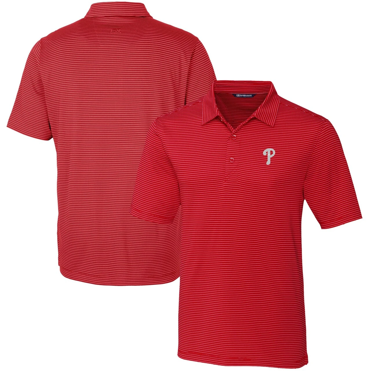 Men's Philadelphia Phillies Cutter & Buck Red Forge Pencil Stripe Stretch Polo