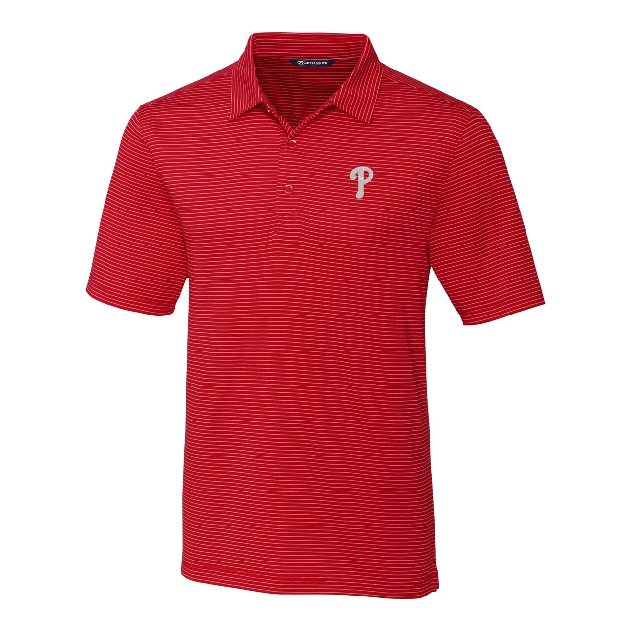 Men's Philadelphia Phillies Cutter & Buck Red Forge Pencil Stripe Stretch Polo - Image 2