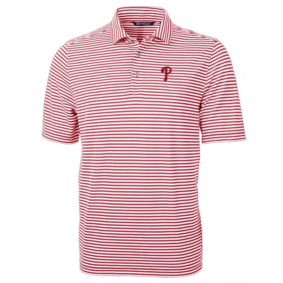 Men's Philadelphia Phillies Cutter & Buck Red Virtue Eco Pique Stripe Recycled Polo