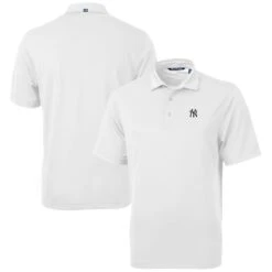 Men's New York Yankees Cutter & Buck White Virtue Eco Pique Recycled Polo