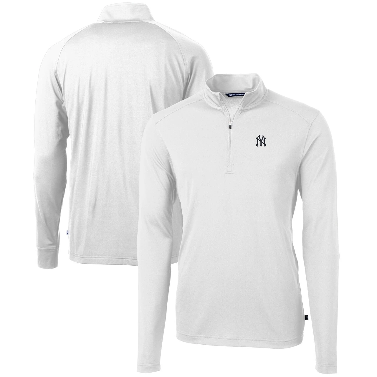 Men's New York Yankees Cutter & Buck White Virtue Eco Pique Recycled Quarter-Zip Pullover Top