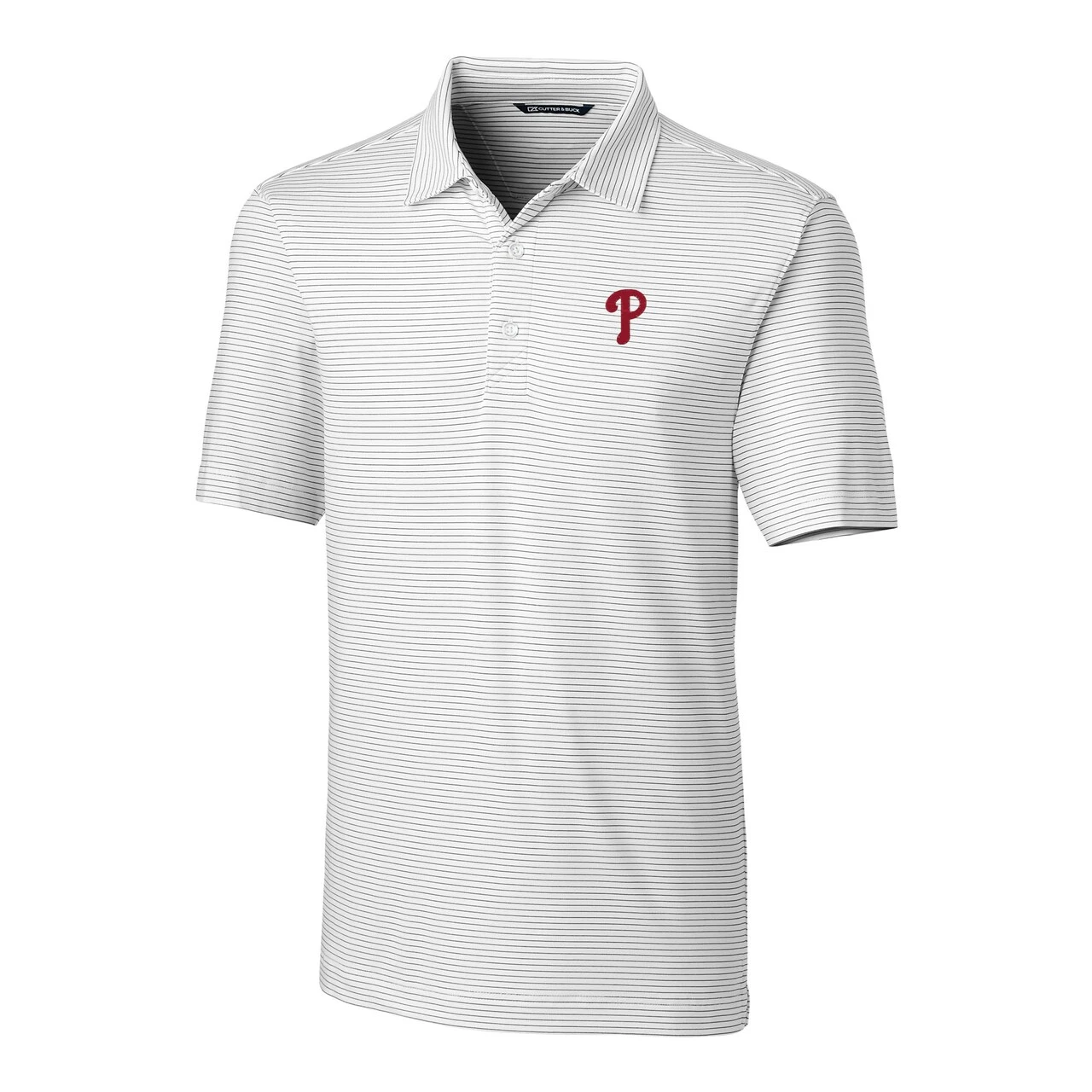 Men's Philadelphia Phillies Cutter & Buck White Forge Pencil Stripe Stretch Polo - Image 2