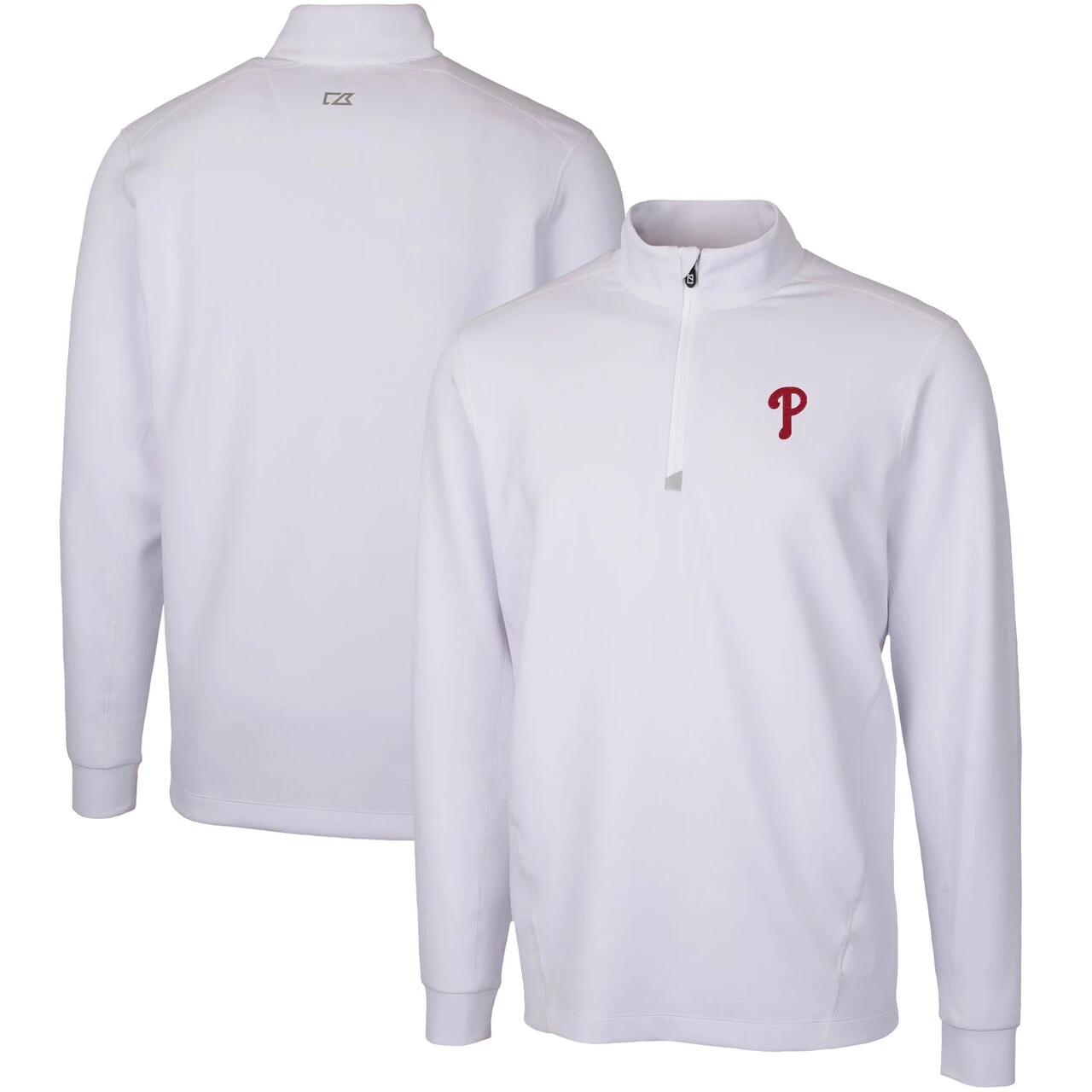 Men's Philadelphia Phillies Cutter & Buck White Traverse Stretch Quarter-Zip Pullover Top