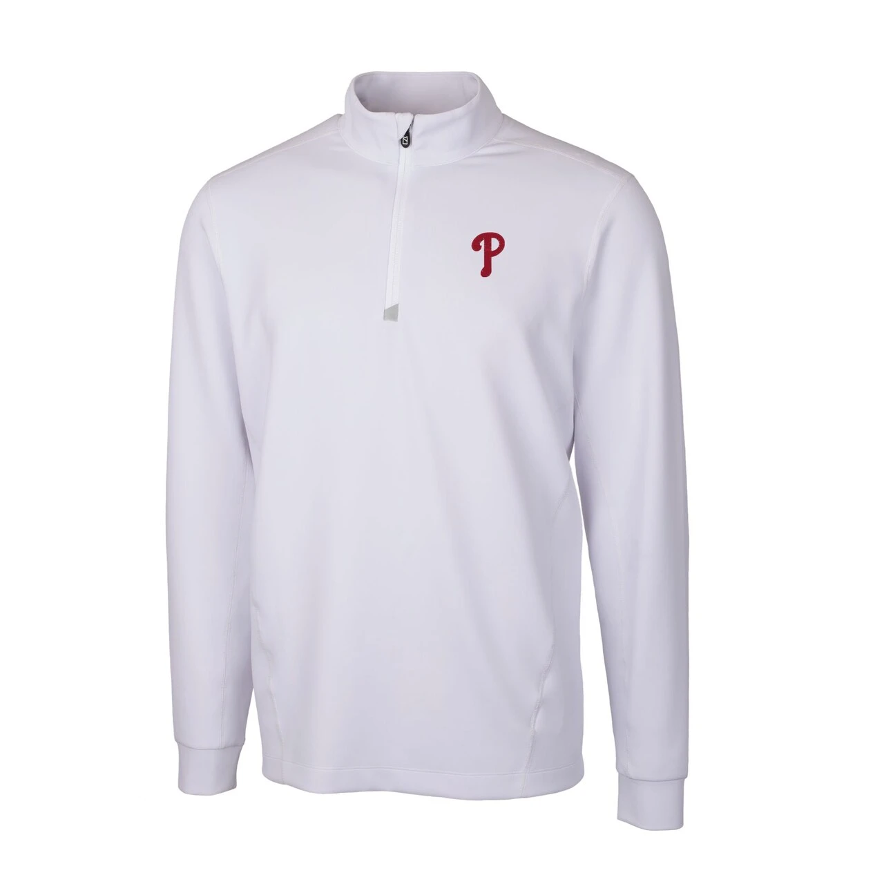 Men's Philadelphia Phillies Cutter & Buck White Traverse Stretch Quarter-Zip Pullover Top - Image 2
