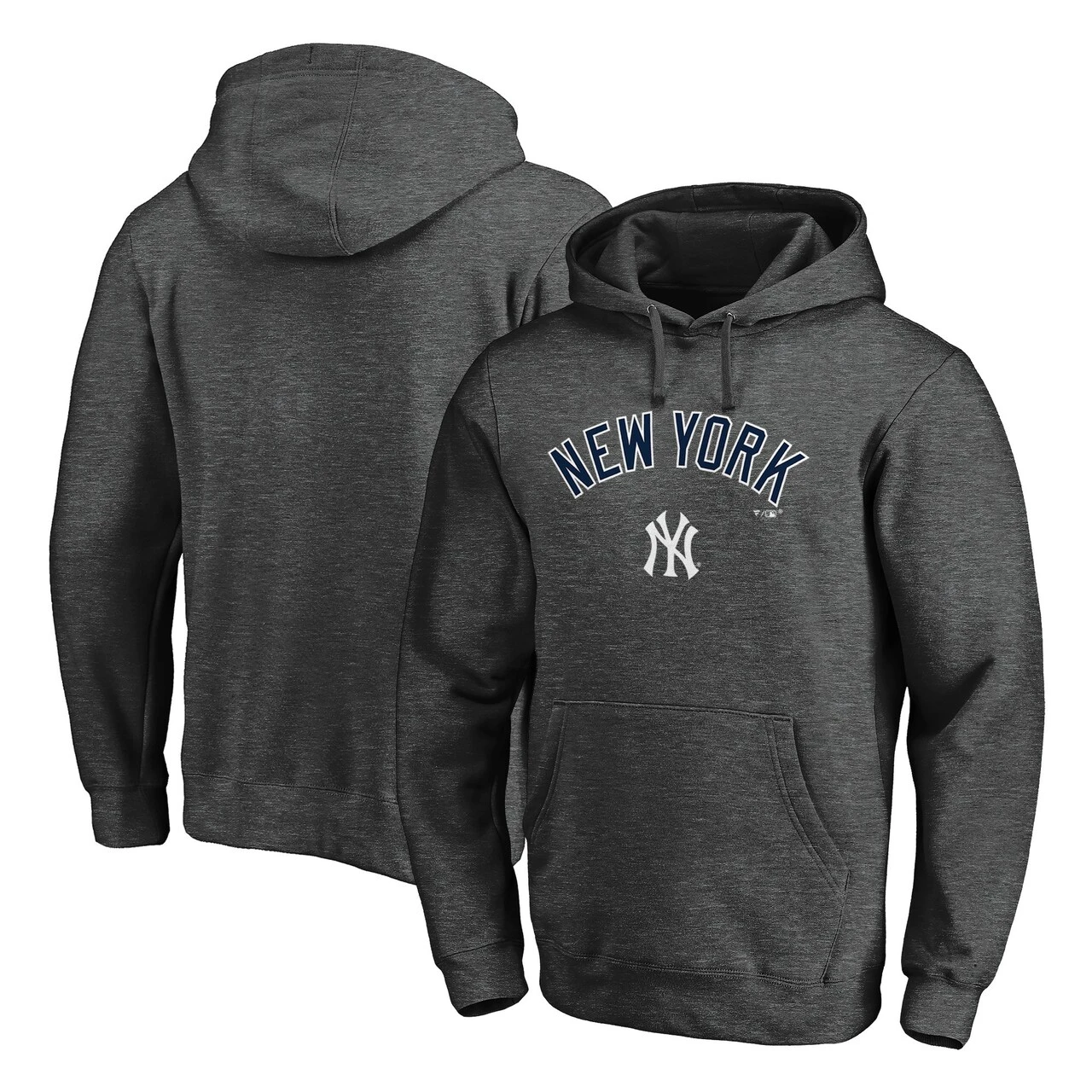 Men's New York Yankees Fanatics Branded Charcoal Team Logo Lockup Fitted Pullover Hoodie