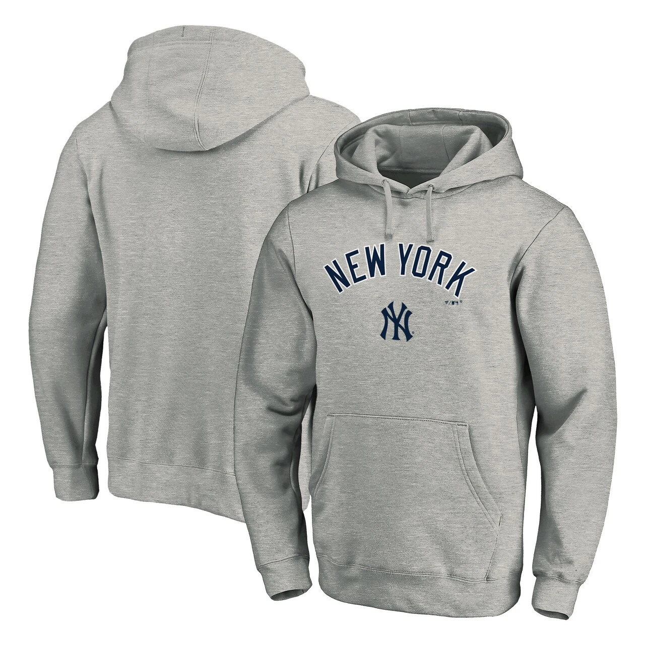 Men's New York Yankees Fanatics Branded Heather Gray Team Logo Lockup Fitted Pullover Hoodie