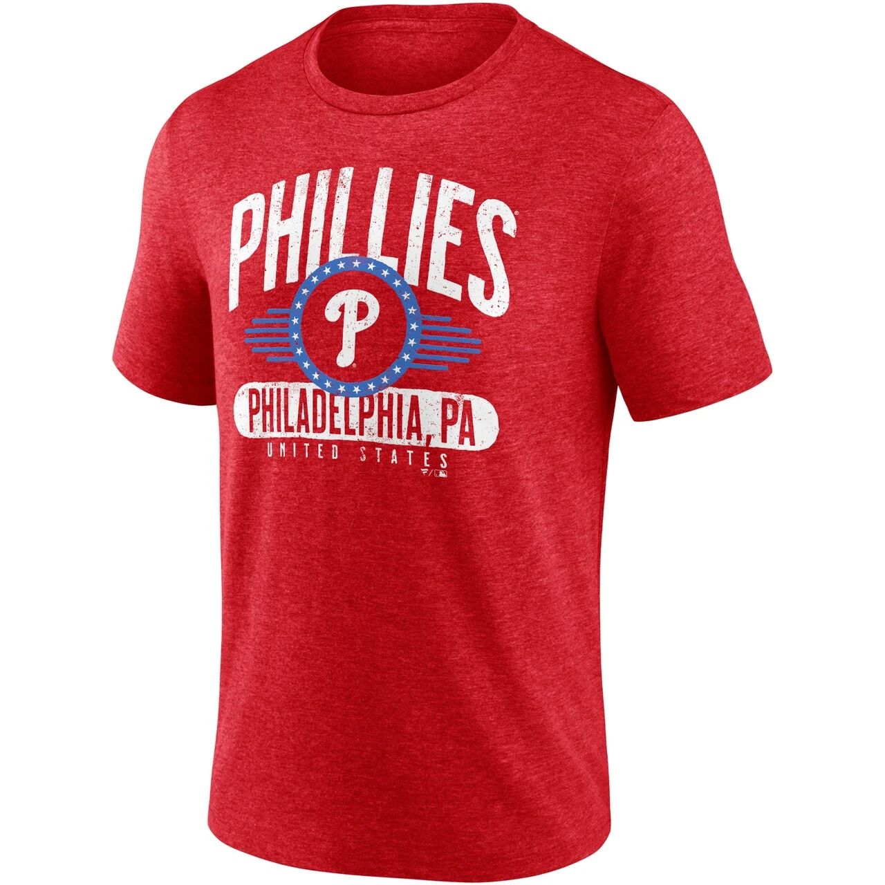 Men's Philadelphia Phillies Fanatics Branded Heathered Red Badge Of Honor Tri-Blend T-Shirt - Image 2