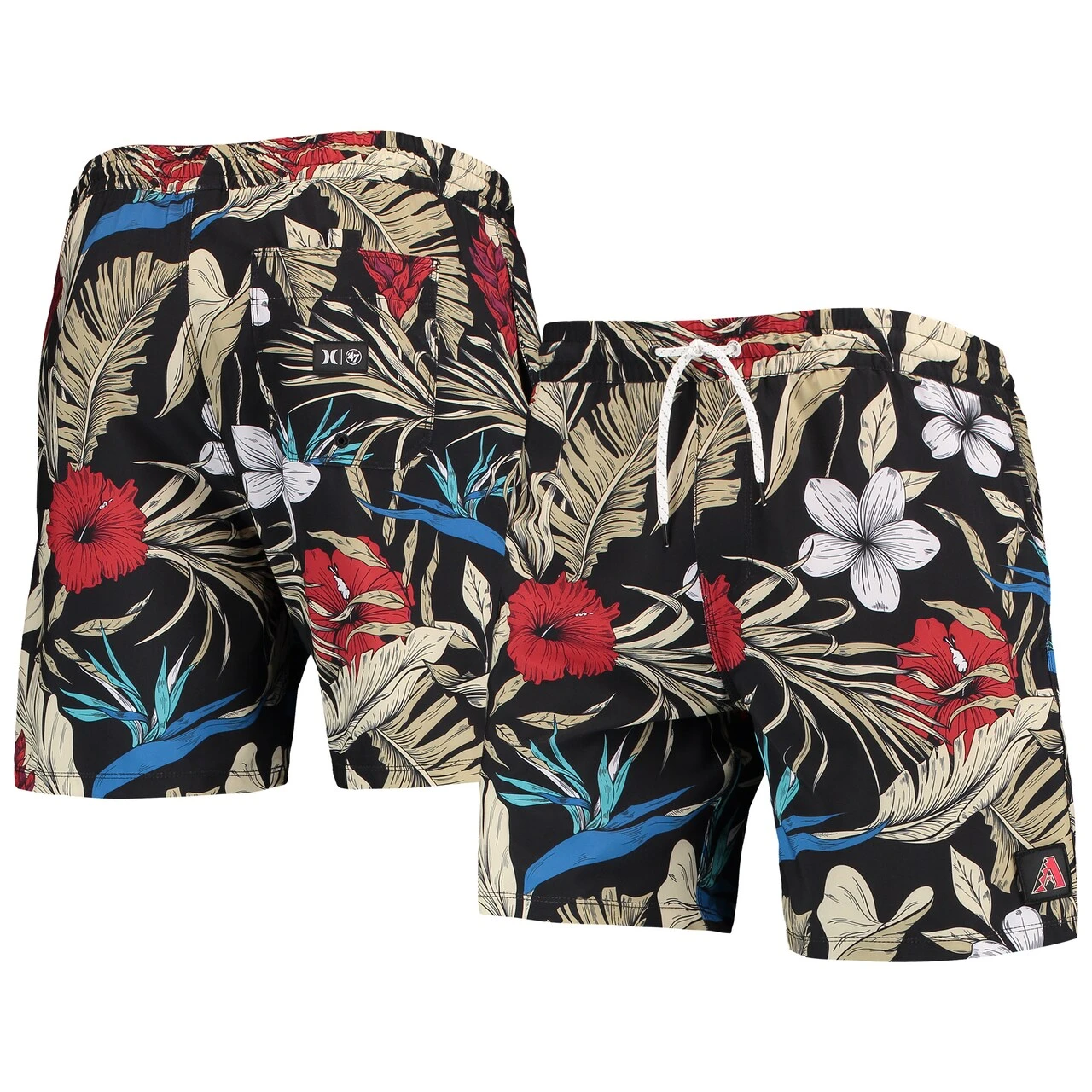 Men's Arizona Diamondbacks Black Hurley X '47 Cannonball Tropics Swim Shorts
