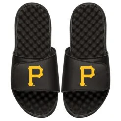 Men's Pittsburgh Pirates ISlide Black Personalized Primary Logo Slide Sandals