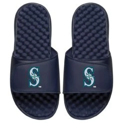 Men's Seattle Mariners ISlide Navy Personalized Alternate Logo Slide Sandals