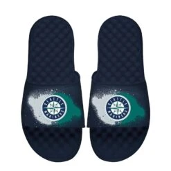 Men's Seattle Mariners ISlide Navy Spray Paint Slide Sandals